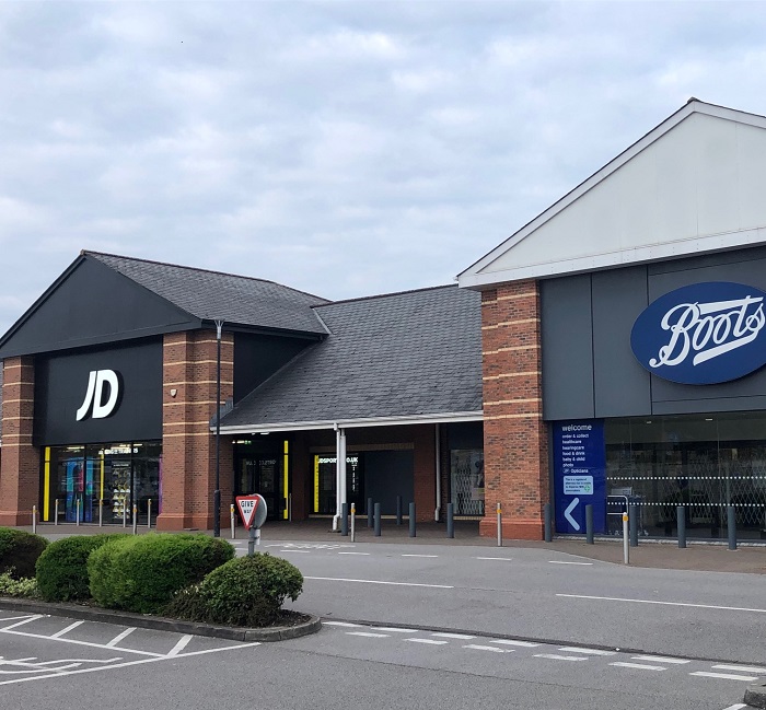 JD Sports & Boots store front at Handforth Dean Retail Park