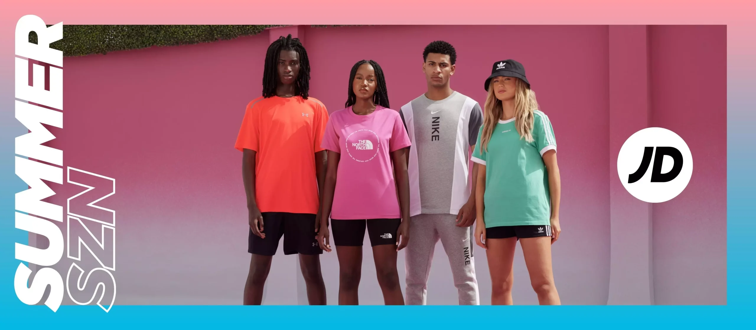 4 models wearing clothes from JD Sports Summer Season